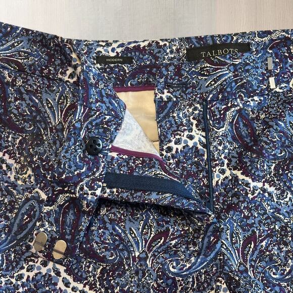 Talbots Slim Leg Ankle Pants 8P Front Zip Blue Paisley Cotton Stretch Preppy NWT - Picture 4 of 7